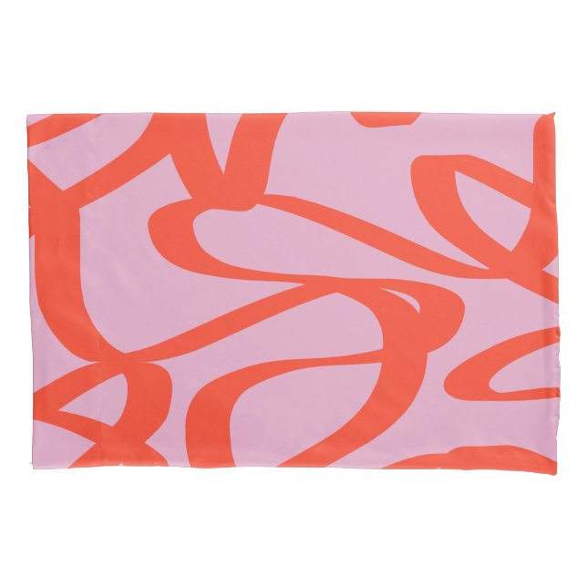 Pink Retro Lines Modern Abstract Brush Shapes Pillow Case (Front)