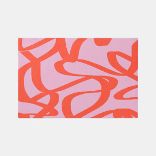 Pink Retro Lines Modern Abstract Brush Shapes Rug