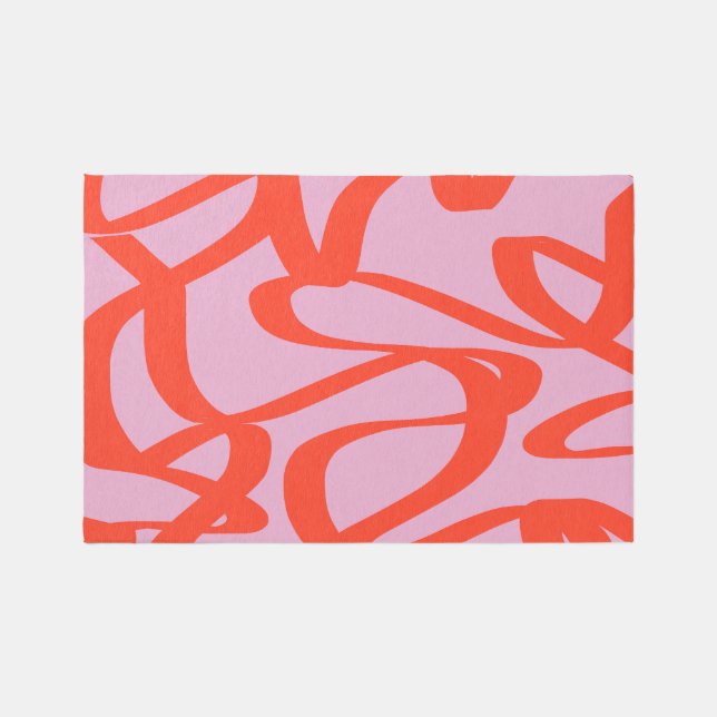 Pink Retro Lines Modern Abstract Brush Shapes Rug (Front)