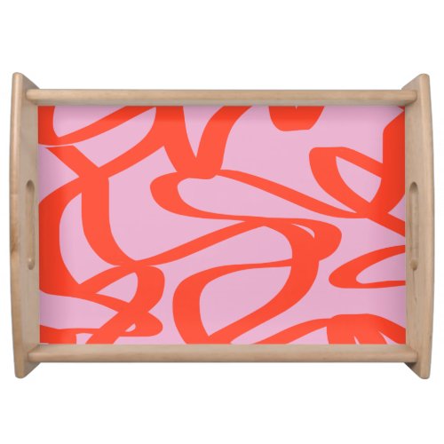 Pink Retro Lines Modern Abstract Brush Shapes Serving Tray