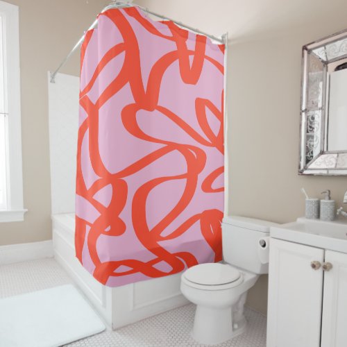 Pink Retro Lines Modern Abstract Brush Shapes Show Shower Curtain