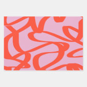 Pink Retro Lines Modern Abstract Brush Shapes Wrapping Paper Sheets (Front 3)