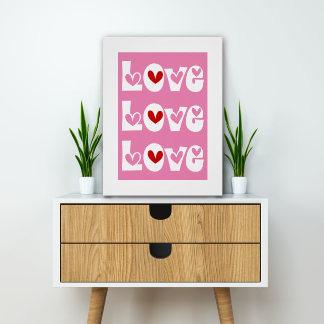 Pink retro LOVE typography with red hearts Poster (Creator Uploaded)
