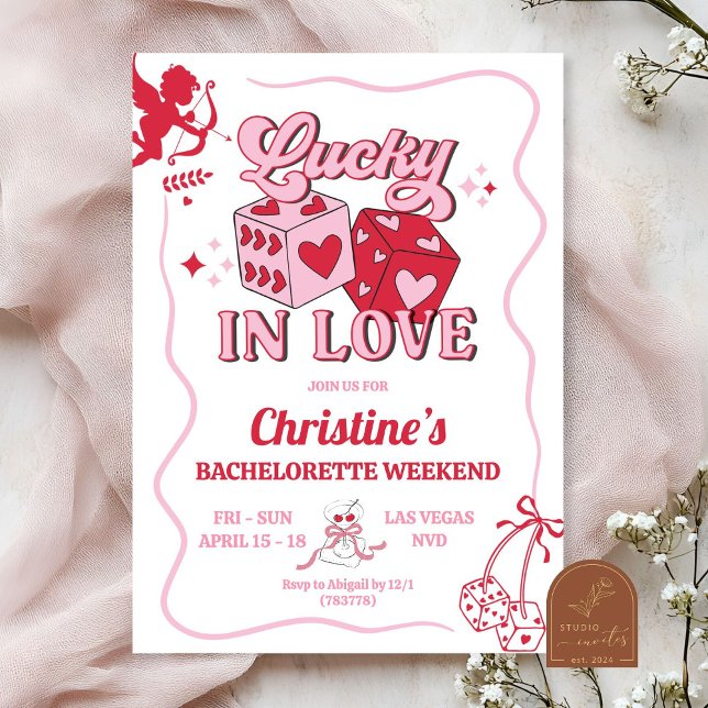 Pink Retro Lucky in Love Vegas Bachelorette Invitation (Creator Uploaded)