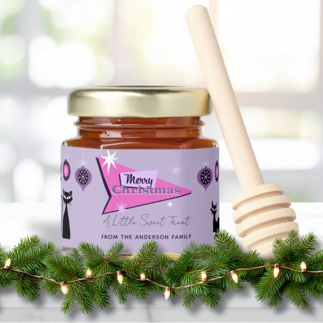 Pink Retro Merry Christmas Billboard Honey Jar Favors (A Little Sweet Treat For Chrismtas)