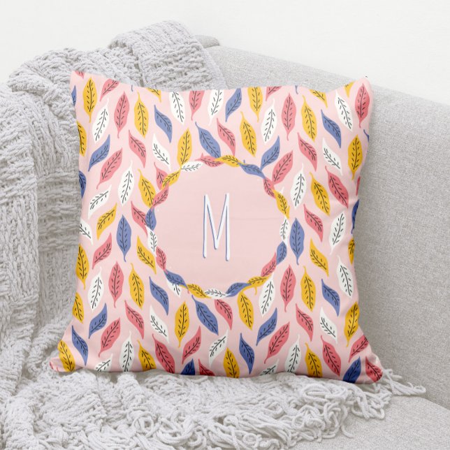 Pink Retro Mid-Century Modern Monogram  Throw Pillow (Retro Mid-Century Modern Monogram Throw Pillow)