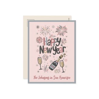 Pink Retro Mid Century Modern Style Happy New Year Holiday Postcard
