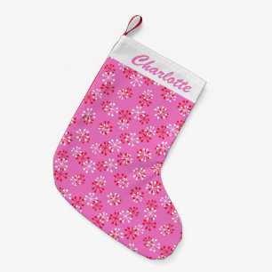 Pink Retro Mid Mod Atomic Pattern Personalized Small Christmas Stocking