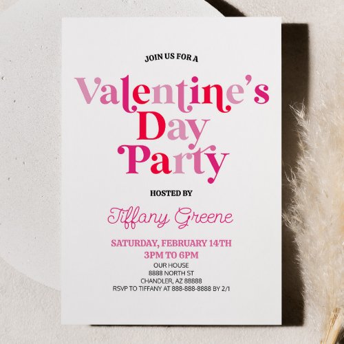 Pink Retro Minimalist Valentines Day Party Invitation
