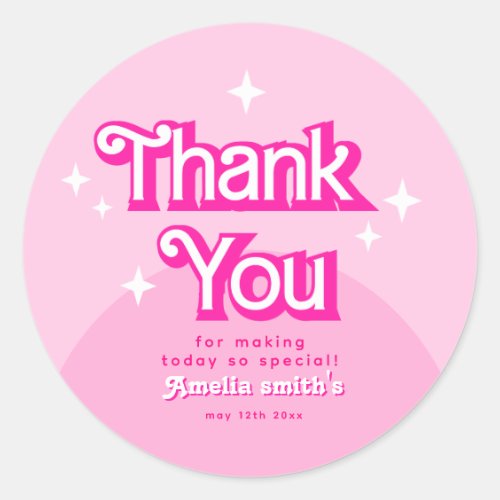 pink retro modern trendy Thank you Classic Round Sticker