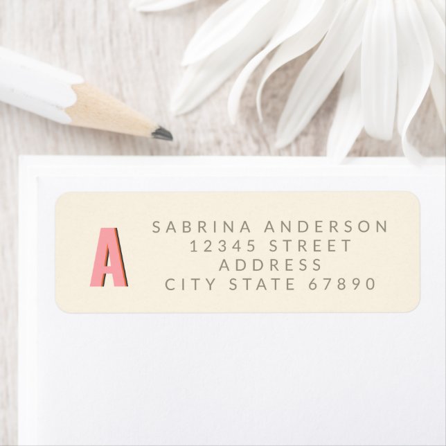Pink Retro Monogram Initial Return Address Label (Insitu)