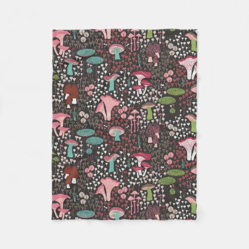 Pink Retro Mushroom Fleece Blanket