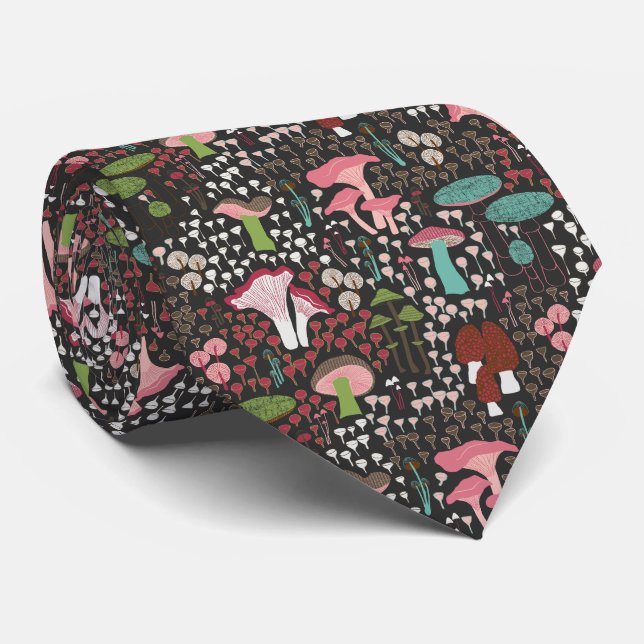 Pink Retro Mushroom Neck Tie (Rolled)