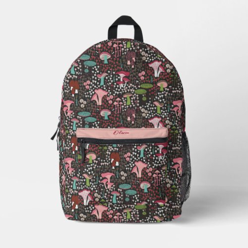 Pink Retro Mushroom Printed Backpack