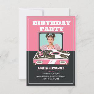 Pink retro music invitation