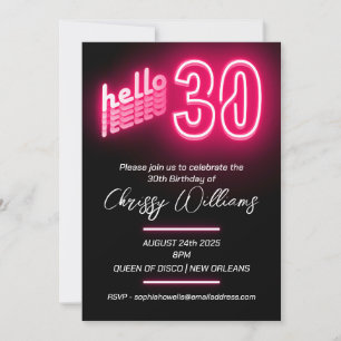 Pink retro neon 30th Birthday Party Invitation