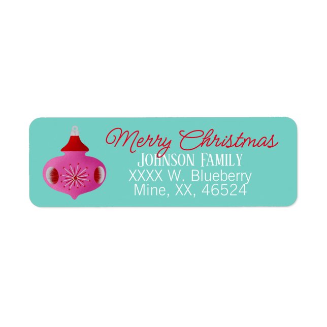 Pink Retro Ornament Christmas Label (Front)