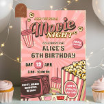 Pink Retro Outdoor Movie Night Birthday Girl Invitation<br><div class="desc">Pink Retro Movie Night Birthday Girl Invitation,  Outdoor Movie Theatre Birthday Party,  Backyard Sleepover Movie Night Birthday Party</div>