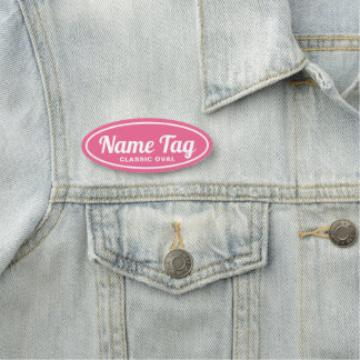 Pink Retro Oval Classic Name Tag