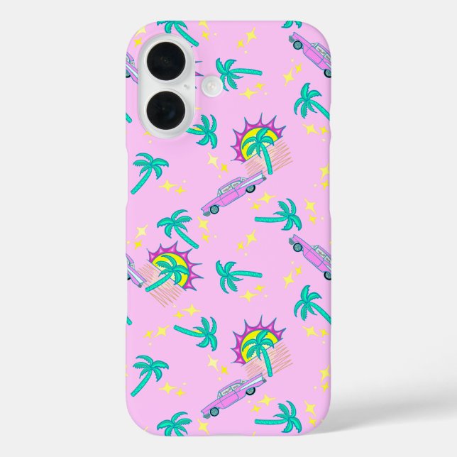 pink retro palm trees and car Case-Mate iPhone case (Back)