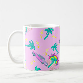 pink retro palm trees and car coffee mug