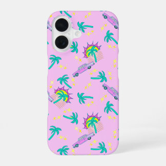 pink retro palm trees and car iPhone 16 case