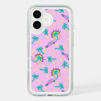 pink retro palm trees and car iPhone 16 case