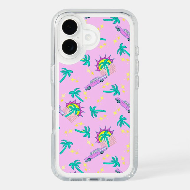 pink retro palm trees and car speck iPhone case (Front)