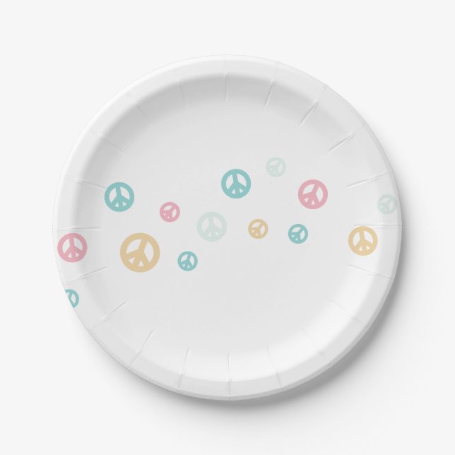 Pink Retro peace sign birthday Paper Plates (Front)