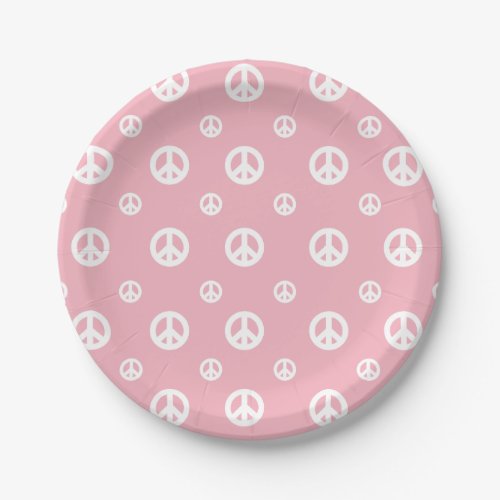 Pink Retro peace sign birthday Paper Plates