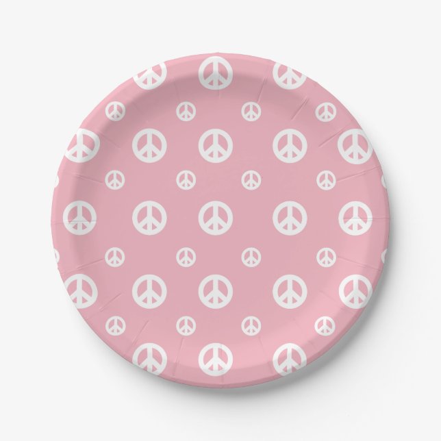 Pink Retro peace sign birthday Paper Plates (Front)