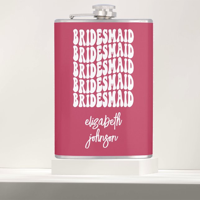 Pink Retro Personalized Bachelorette Bridesmaid Flask (Creator Uploaded)
