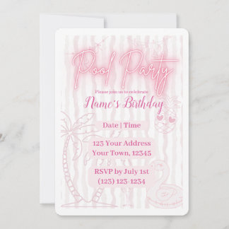 Pink Retro Pool Party Invitation | Girly Summer