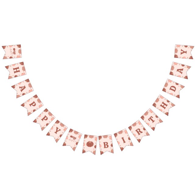Pink Retro Pumpkin Birthday Bunting Banner (All)