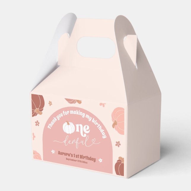 Pink Retro Pumpkin First Birthday Favor Boxes (Front Side)