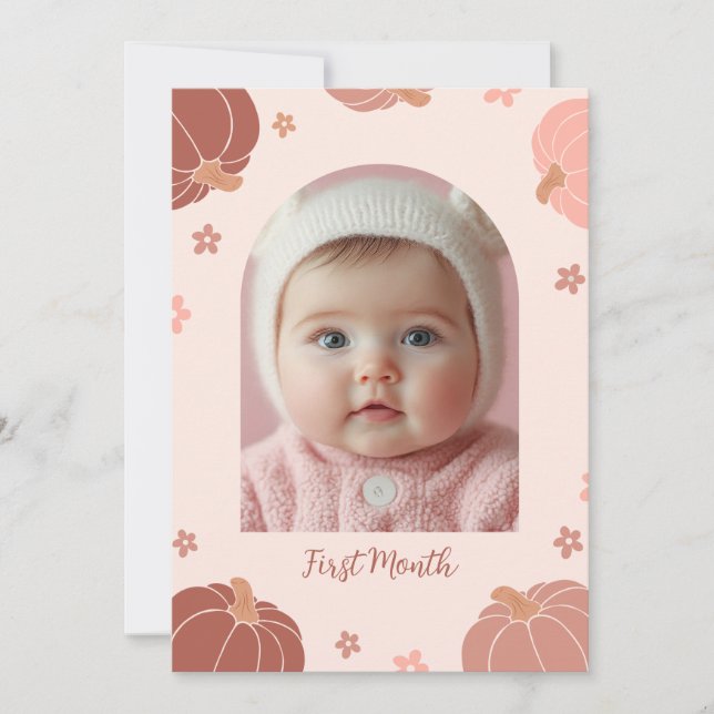 Pink Retro Pumpkin First Birthday Photo Banner Invitation (Front)