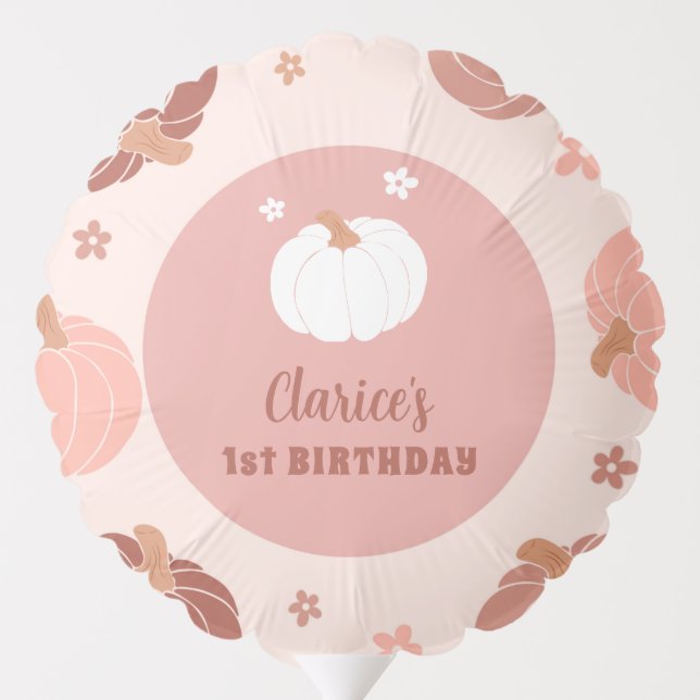 Pink Retro Pumpkin Girl 1st Birthday Balloon (Back)