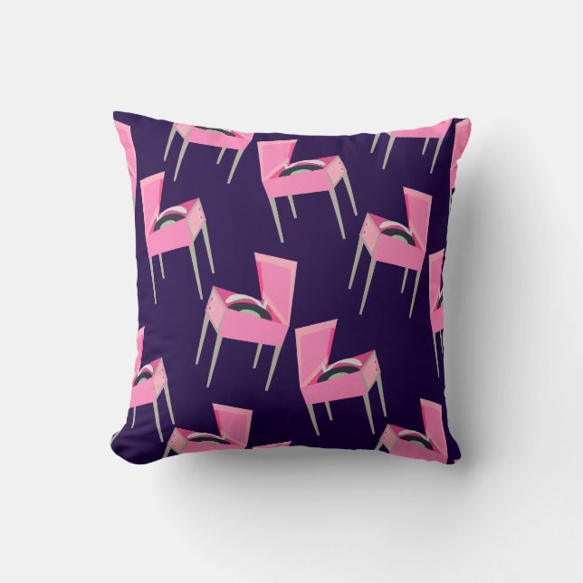 Pink Retro Record Player Fun Fifties Kitsch Style Throw Pillow (Front)
