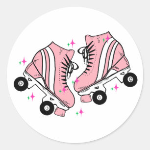 Pink Retro Roller Skates Classic Round Sticker
