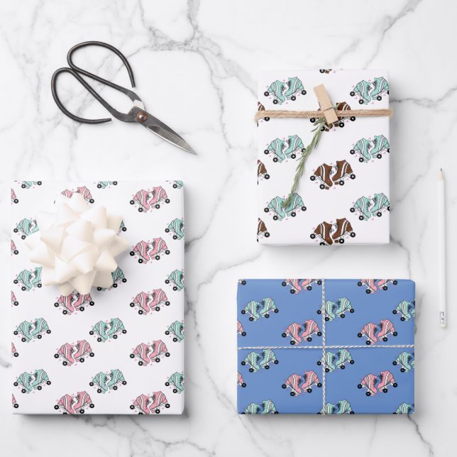 Pink Retro Roller Skates   Wrapping Paper Sheets (Front)