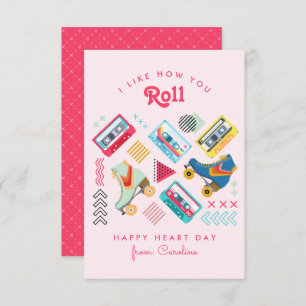 Pink Retro Rollerskate Classroom Valentine Note Card
