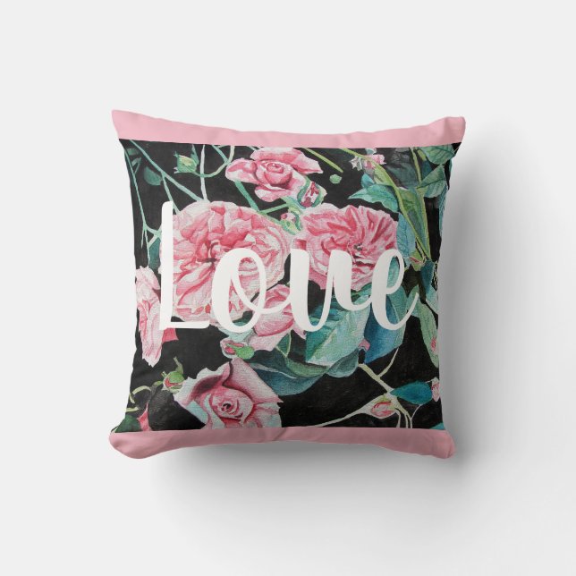 Pink Retro Rose Roses Love Decor Cushion (Front)