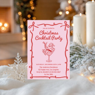 Pink Retro Santa Christmas Cocktail Party Invitation