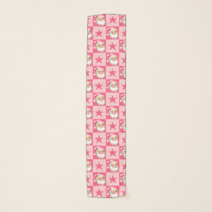 Pink Retro Santa Claus Pink Tartan Plaid Christmas Scarf
