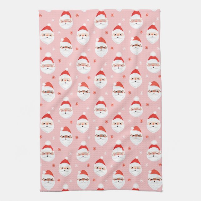 Pink Retro Santa Clause Kitchen Towel (Vertical)
