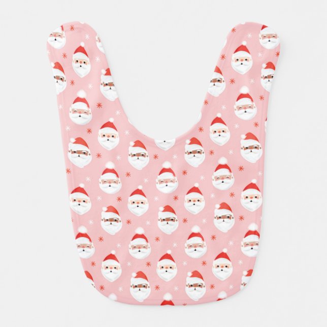 Pink Retro Santa Clause Wrapping Paper Baby Bib (Front)