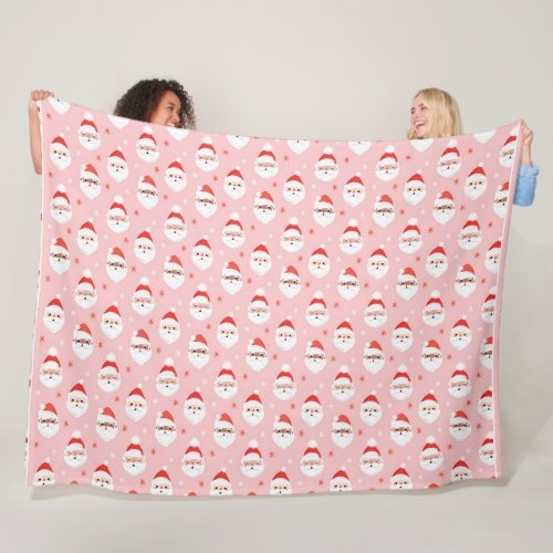 Pink Retro Santa Clause Wrapping Paper Fleece Blanket