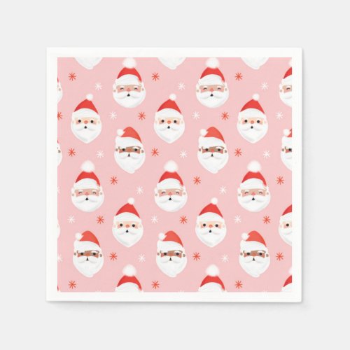 Pink Retro Santa Clause Wrapping Paper Napkins