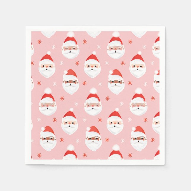 Pink Retro Santa Clause Wrapping Paper Napkins (Front)