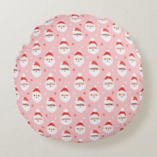 Pink Retro Santa Clause Wrapping Paper Round Pillow